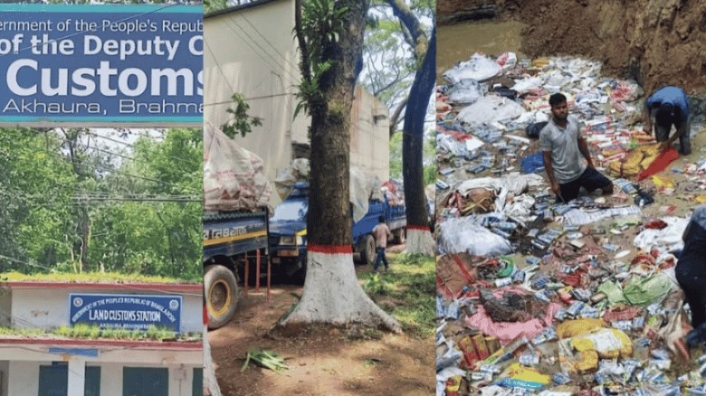 আখাউড়ায় বিপুল পরিমাণ ভারতীয় পণ্য ধ্বংস