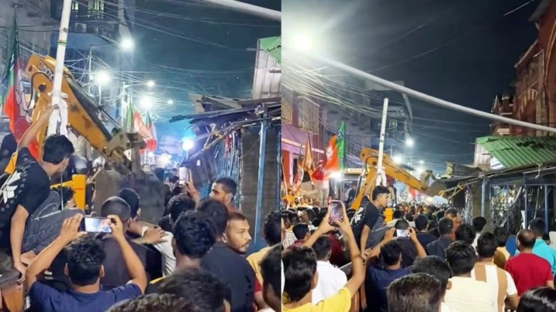 কলকাতায় বুলডোজার সংস্কৃতি: নিউ মার্কেটে মাংসের দোকান ও তৃণমূল কার্যালয় ধ্বংস