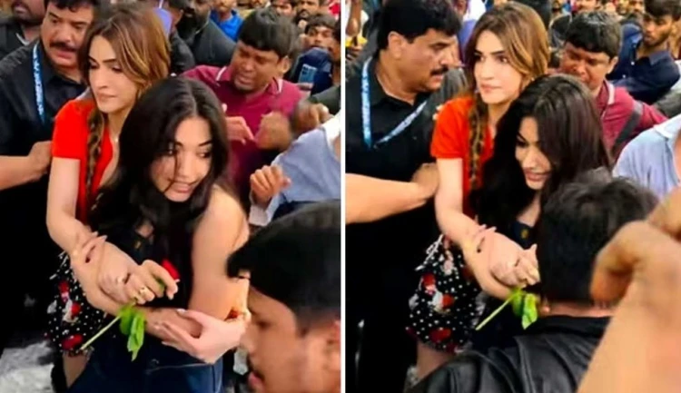 ভিড়ের মধ্যে রাশমিকাকে আগলে রাখলেন কৃতি সেনন